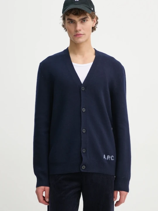 Zdjęcie produktu A.P.C. kardigan wełniany kenny granatowy