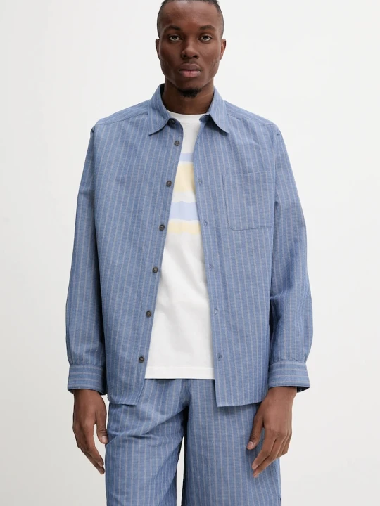 Zdjęcie produktu A.P.C. koszula z domieszką lnu chemise malo niebieski