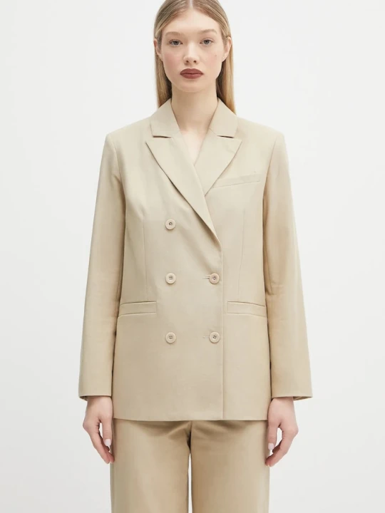 Zdjęcie produktu A.P.C. marynarka dwurzędowa damska bawełniana veste lucy beżowy