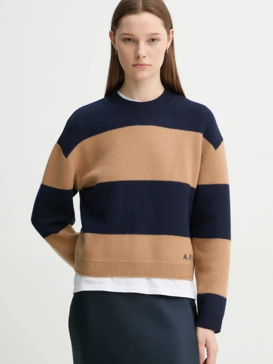 Zdjęcie produktu A.P.C. sweter wełniany pull penny granatowy