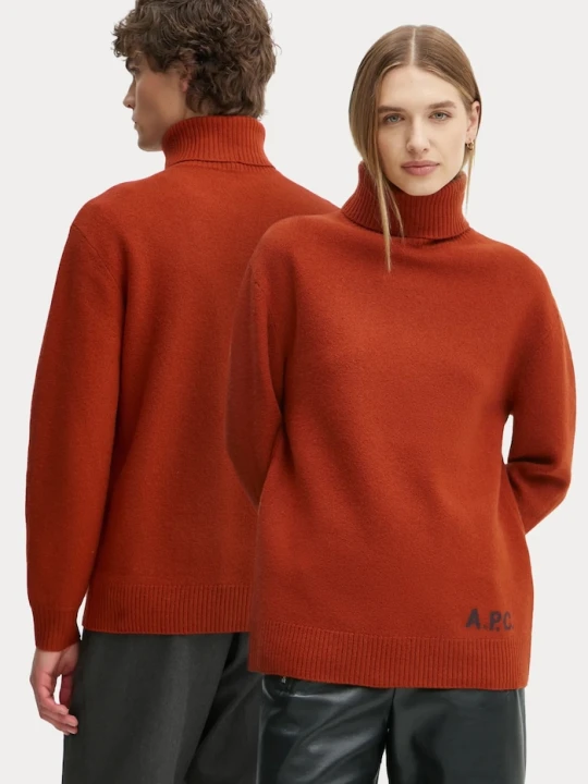 Zdjęcie produktu A.P.C. sweter wełniany pull walter pomarańczowy