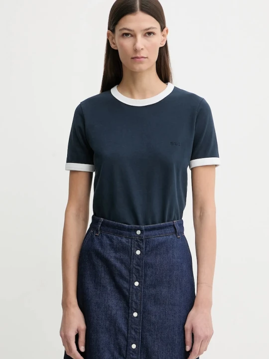 Zdjęcie produktu A.P.C. t-shirt bawełniany T-SHIRT CROP MANCHE COURTE CONTRASTÉ granatowy