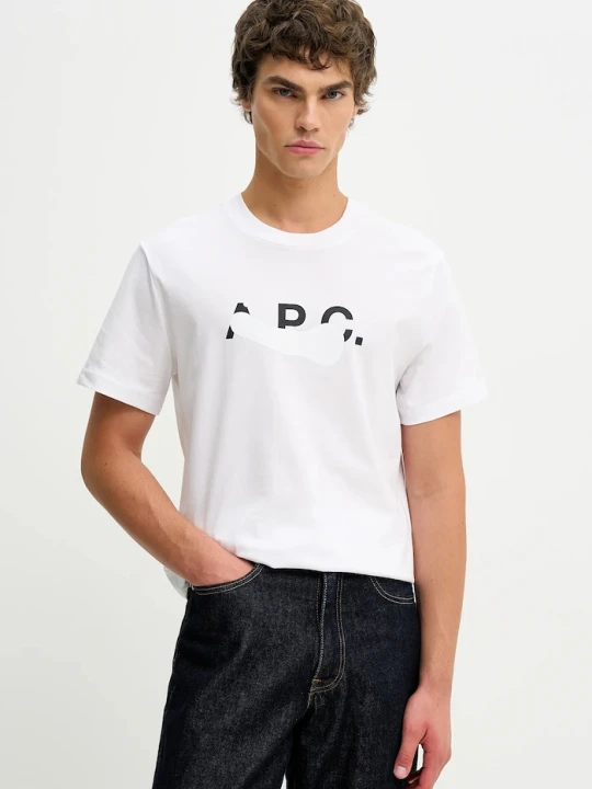 Zdjęcie produktu A.P.C. t-shirt bawełniany T-SHIRT MANCHES COURTES TACHE BLANCHE biały