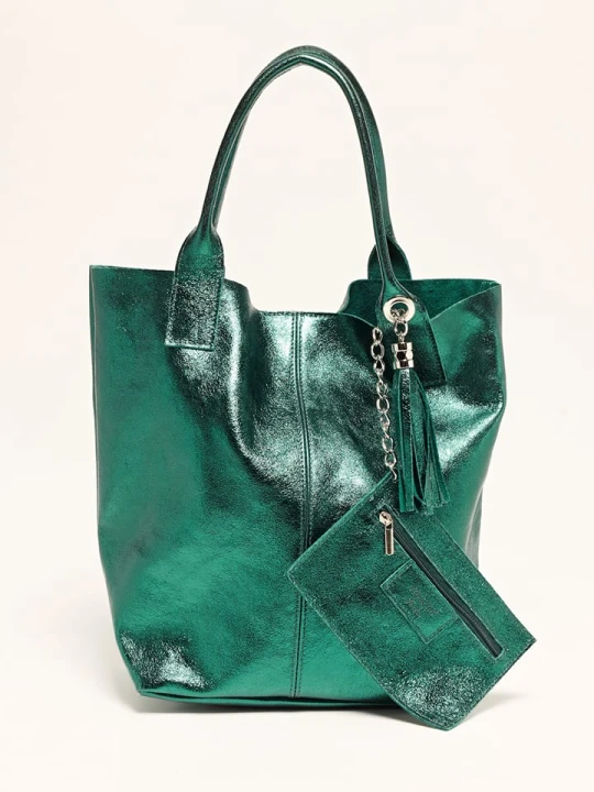 Zdjęcie produktu Abaco Skórzana torebka "Yana" w kolorze zielonym - 37 x 25 x 35 cm rozmiar: onesize