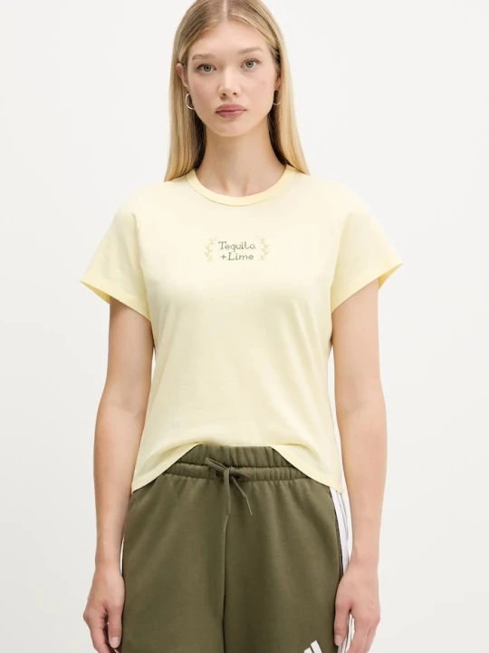 Zdjęcie produktu Abercrombie & Fitch t-shirt bawełniany żółty