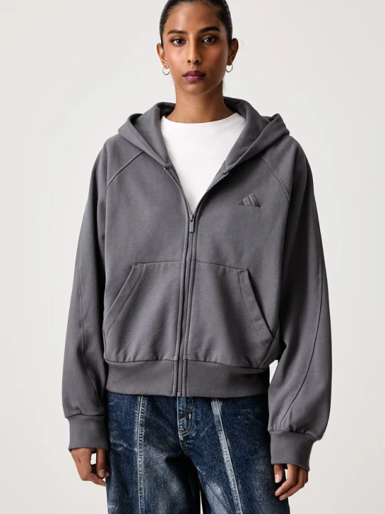 Zdjęcie produktu adidas bluza rozpinana z kapturem damska bawełniana szary