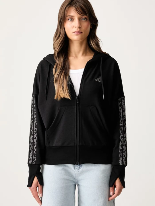 Zdjęcie produktu adidas bluza rozpinana z kapturem damska z bawełną Leopard Pack czarny