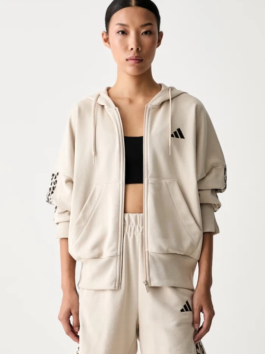 Zdjęcie produktu adidas bluza rozpinana z kapturem damska z bawełną Leopard Pack beżowy
