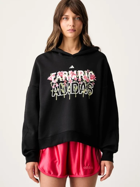 Zdjęcie produktu adidas bluza z kapturem damska z bawełną x Farm Rio czarny
