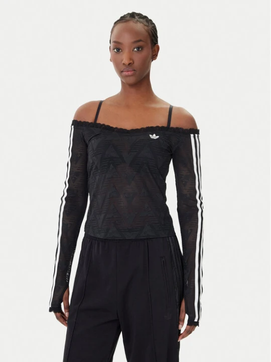 Zdjęcie produktu adidas Bluzka Lace Bardot KD0350 Czarny Slim Fit