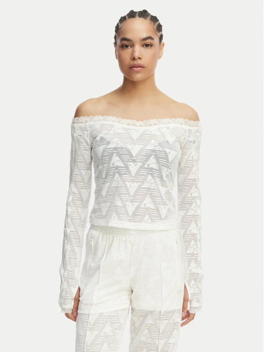 Zdjęcie produktu adidas Bluzka Lace Bardot KE3458 Biały Slim Fit