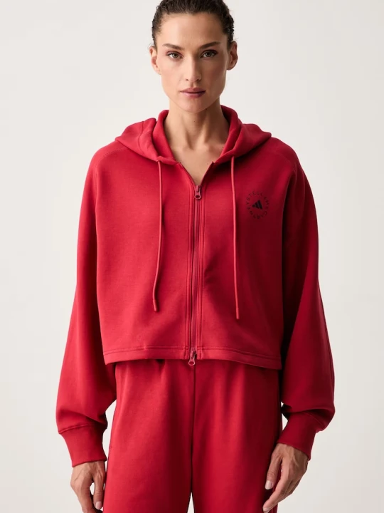 Zdjęcie produktu adidas by Stella McCartney bluza rozpinana z kapturem damska z bawełną czerwony