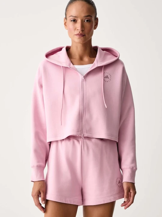 Zdjęcie produktu adidas by Stella McCartney bluza rozpinana z kapturem damska z bawełną różowy