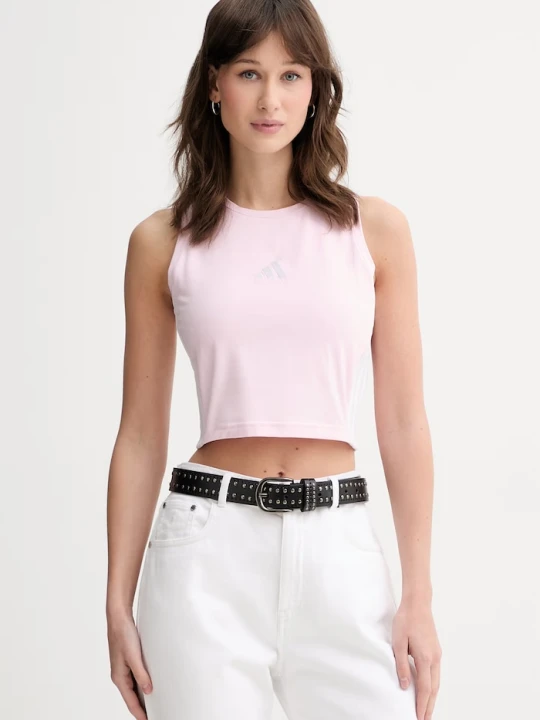 Zdjęcie produktu adidas crop top damski bawełniany z elastanem różowy