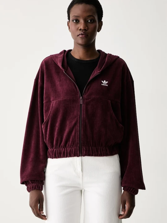 Zdjęcie produktu adidas Originals bluza rozpinana z kapturem damska sztruksowa bordowy