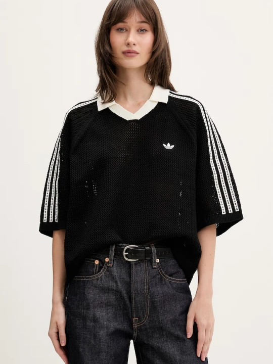Zdjęcie produktu adidas Originals polo swetrowe damskie ażurowe Crochet czarny