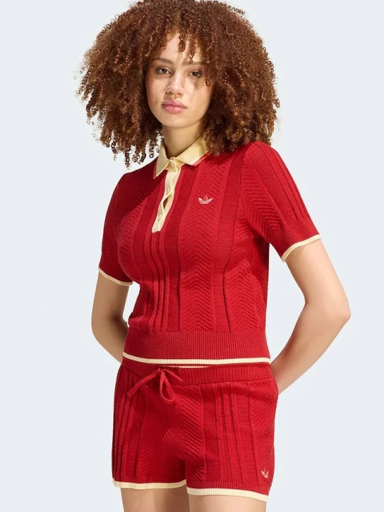 Zdjęcie produktu adidas Originals polo swetrowe damskie z wiskozą Cable Knit czerwony