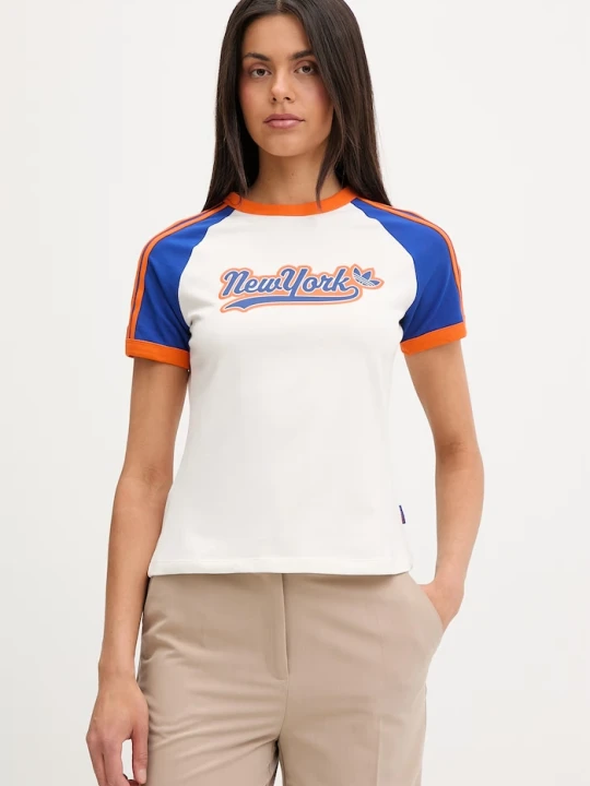 Zdjęcie produktu adidas Originals T-shirt damski bawełniany z elastanem beżowy