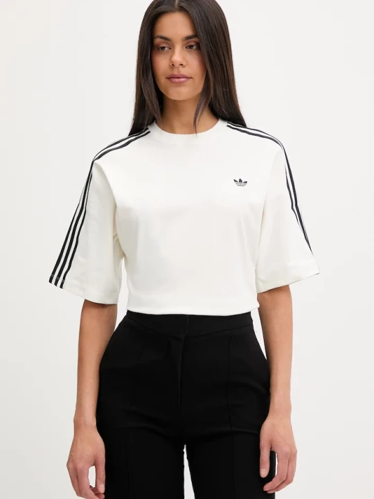 Zdjęcie produktu adidas Originals T-shirt damski bawełniany z elastanem beżowy