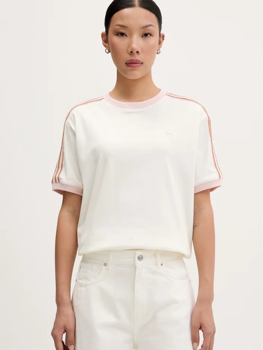 Zdjęcie produktu adidas Originals T-shirt damski bawełniany z elastanem beżowy