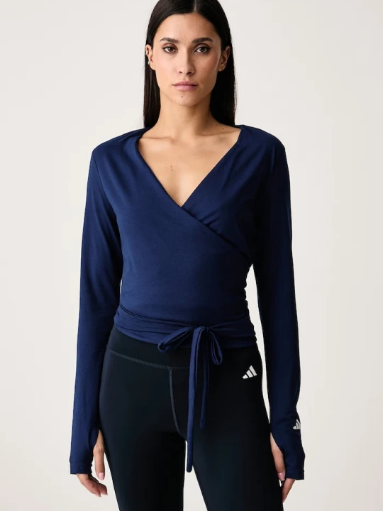 Zdjęcie produktu adidas Performance longsleeve do jogi damski z bawełną Three Stripes Studio granatowy