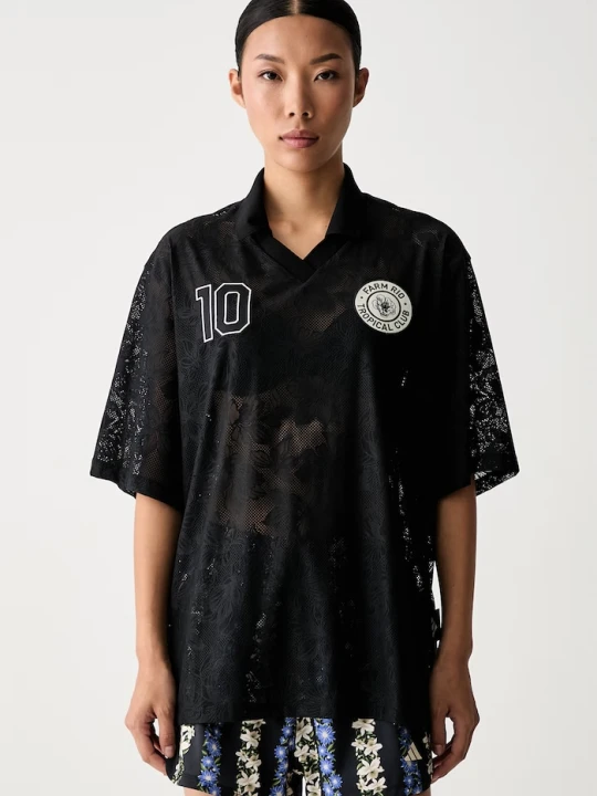 Zdjęcie produktu adidas T-shirt damski koronkowy x Farm Rio czarny