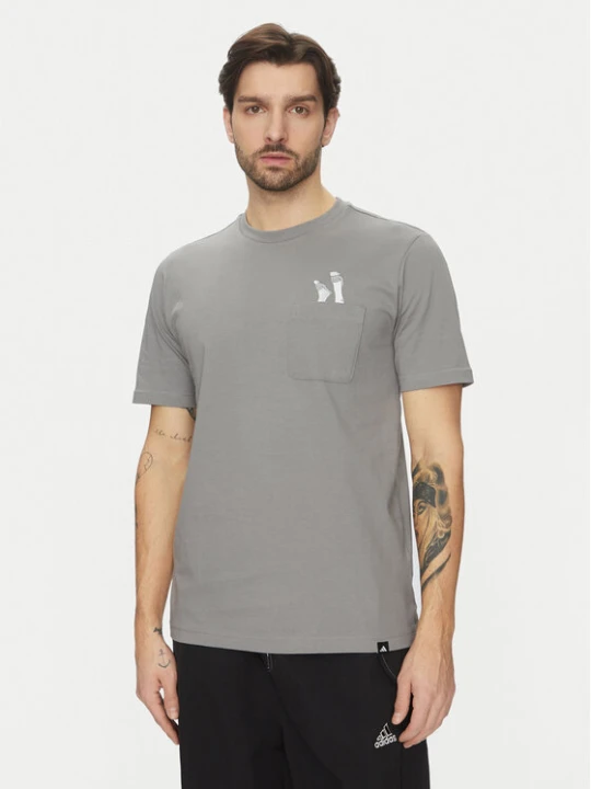 Zdjęcie produktu adidas T-Shirt Lounge Slides Graphic Pocket JC5284 Szary Regular Fit