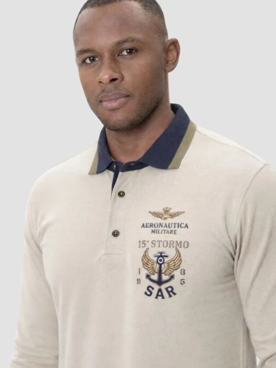 Zdjęcie produktu AERONAUTICA MILITARE Beżowy bawełniany męski longsleeve polo, Rozmiar 3XL