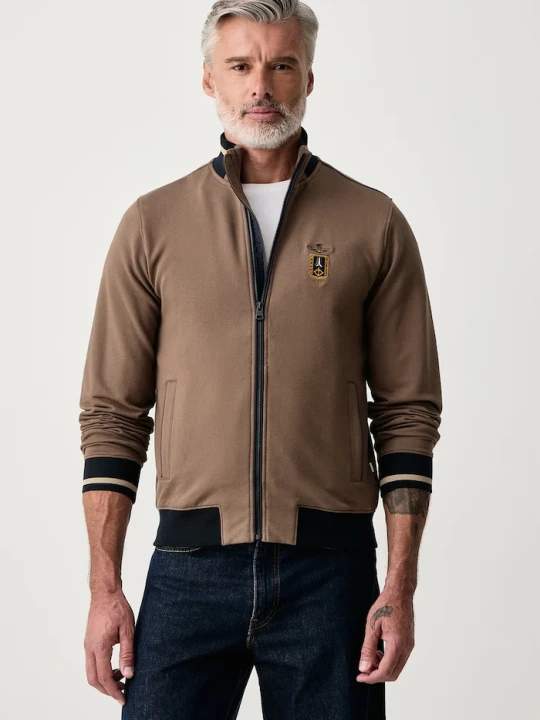 Zdjęcie produktu Aeronautica Militare bluza rozpinana męska bawełniana z elastanem brązowy