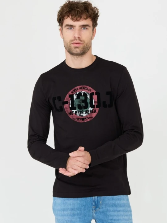 Zdjęcie produktu AERONAUTICA MILITARE Czarny męski bawełniany longsleeve, Rozmiar XXL