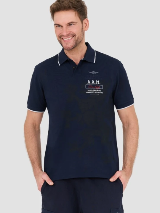 Zdjęcie produktu AERONAUTICA MILITARE Granatowa męska koszulka Polo M.C., Rozmiar XL Niebieski