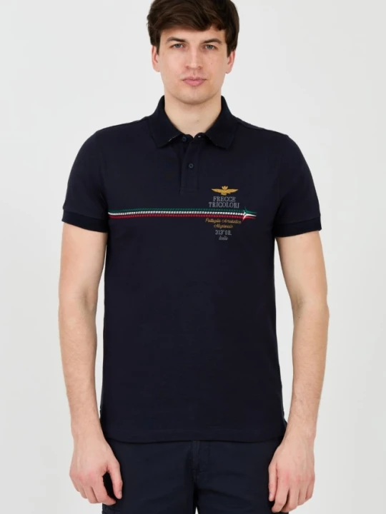 Zdjęcie produktu AERONAUTICA MILITARE Granatowe męskie polo Frecce Tricolori Embroidered, Rozmiar 3XL Niebieski