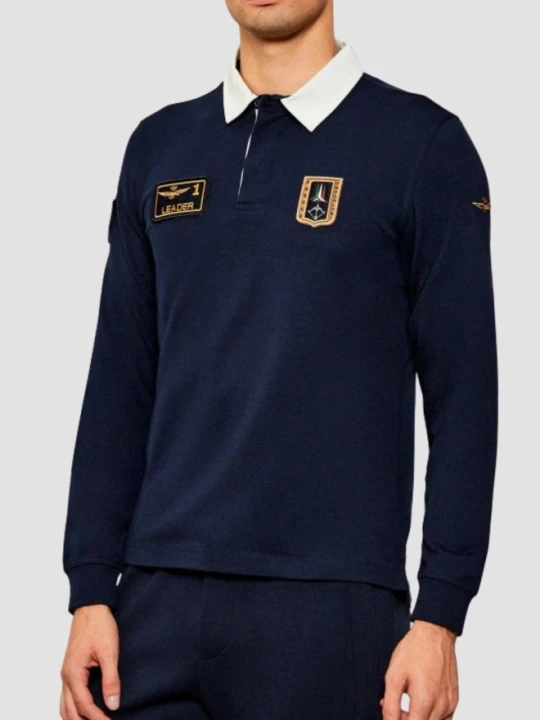 Zdjęcie produktu AERONAUTICA MILITARE Granatowy bawełniany męski longsleeve polo, Rozmiar XXL Niebieski