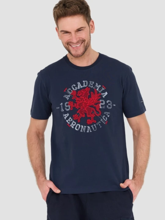Zdjęcie produktu AERONAUTICA MILITARE Granatowy bawełniany męski t-shirt M.C., Rozmiar M Niebieski