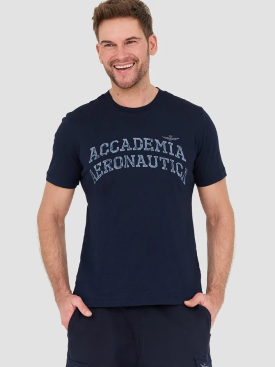 Zdjęcie produktu AERONAUTICA MILITARE Granatowy bawełniany męski t-shirt M.C., Rozmiar M Niebieski