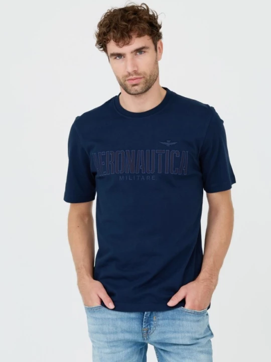 Zdjęcie produktu AERONAUTICA MILITARE Granatowy bawełniany męski t-shirt, Rozmiar M Niebieski