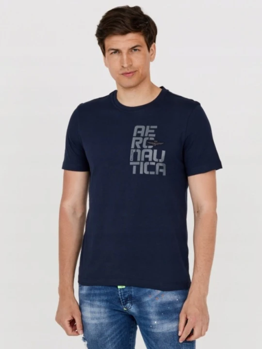 Zdjęcie produktu AERONAUTICA MILITARE Granatowy bawełniany t-shirt męski, Rozmiar M Niebieski