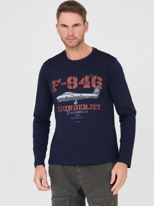 Zdjęcie produktu AERONAUTICA MILITARE Granatowy męski bawełniany longsleeve F-84G Thunderjet, Rozmiar XL Niebieski