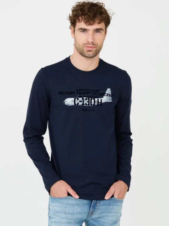 Zdjęcie produktu AERONAUTICA MILITARE Granatowy męski longsleeve bawełniany, Rozmiar M Niebieski