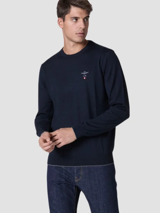 Zdjęcie produktu AERONAUTICA MILITARE Granatowy sweter męski Merino, Rozmiar 3XL Niebieski