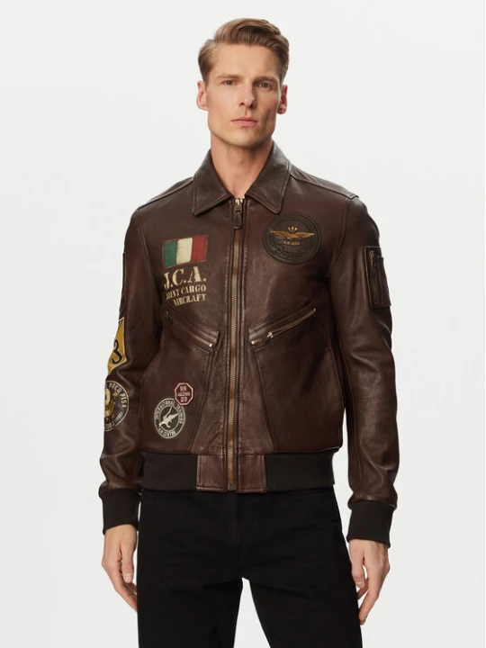Zdjęcie produktu Aeronautica Militare Kurtka skórzana 261PN5056U100839 Brązowy ciemny Regular Fit
