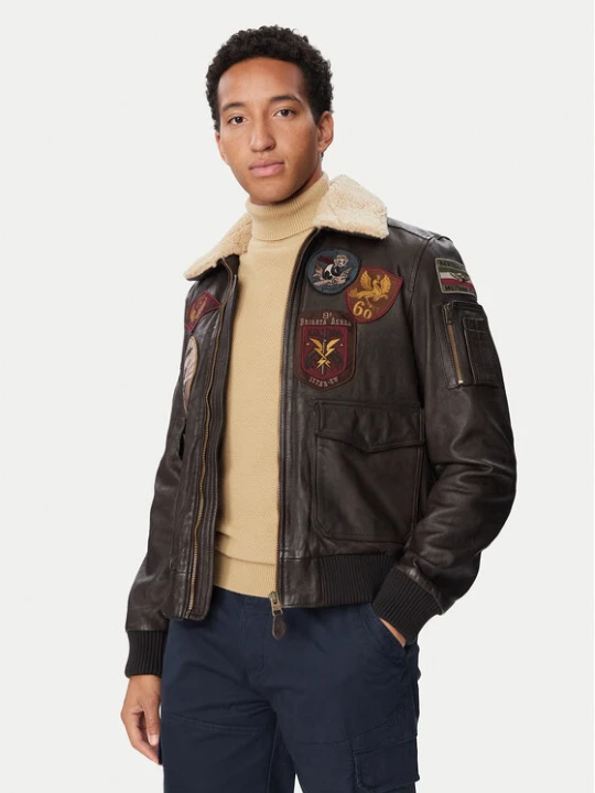 Zdjęcie produktu Aeronautica Militare Kurtka skórzana 262PN0968U100839 Beżowy ciemny Regular Fit