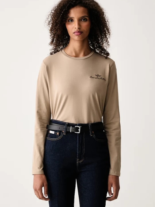 Zdjęcie produktu Aeronautica Militare longsleeve damski z bawełną beżowy