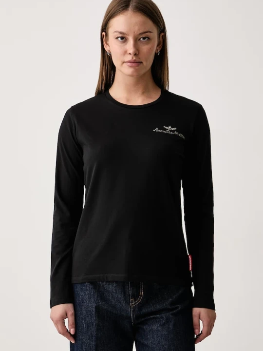 Zdjęcie produktu Aeronautica Militare longsleeve damski z bawełną czarny