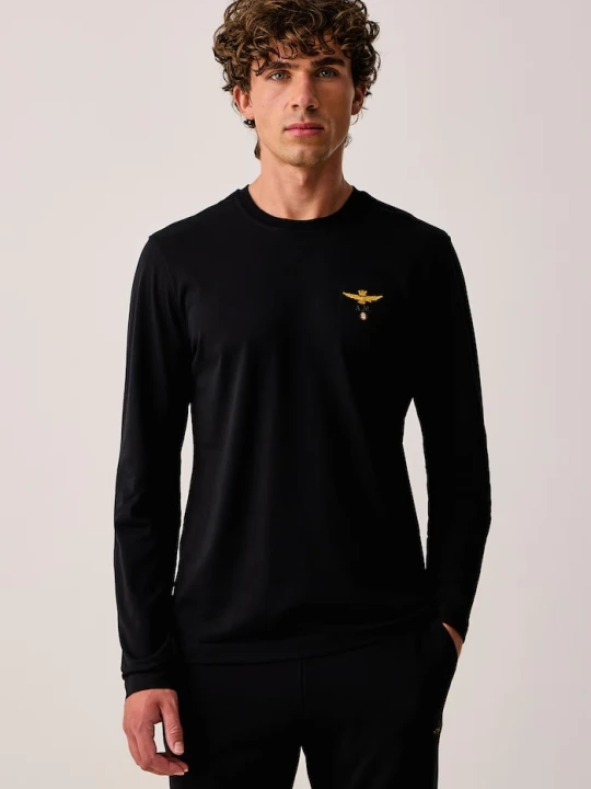 Zdjęcie produktu Aeronautica Militare longsleeve męski bawełniany czarny