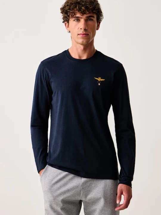 Zdjęcie produktu Aeronautica Militare longsleeve męski bawełniany granatowy