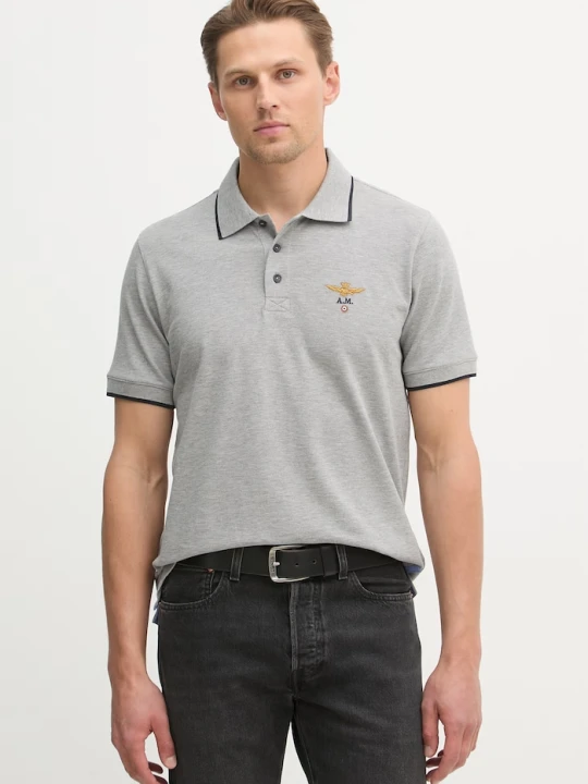 Zdjęcie produktu Aeronautica Militare polo męskie bawełniane szary