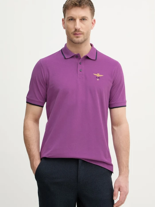 Zdjęcie produktu Aeronautica Militare polo męskie bawełniane fioletowy
