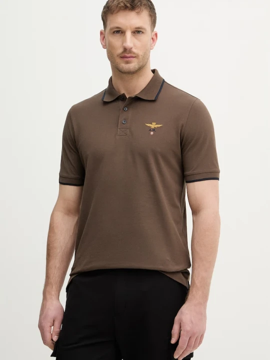 Zdjęcie produktu Aeronautica Militare polo męskie bawełniane brązowy