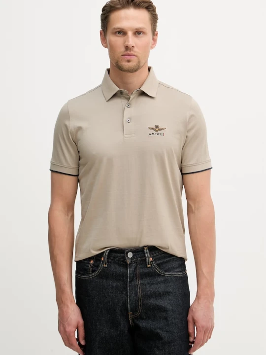 Zdjęcie produktu Aeronautica Militare polo męskie bawełniane brązowy